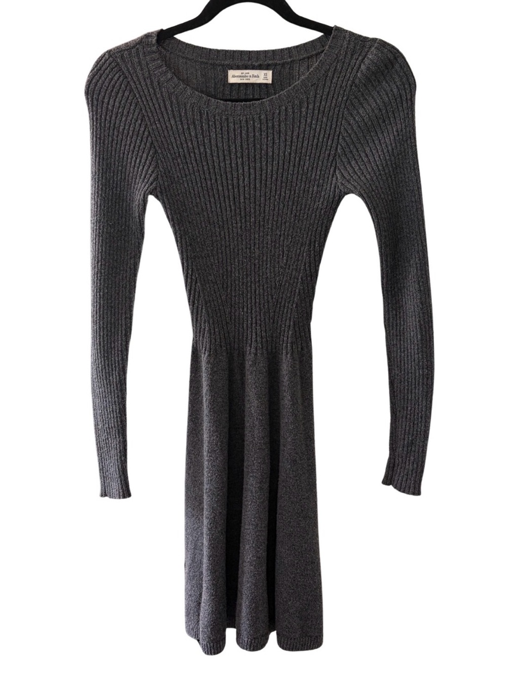Abercrombie & Fitch Charcoal Ribbed Long-Sleeve Sweater Dress